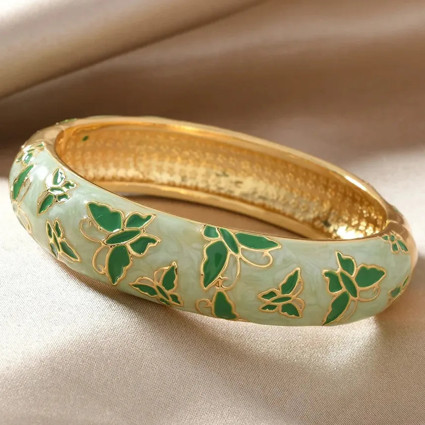 Multicolor Drip Enamel Wide Thick Openable Butterfly Bangle Bracelet Women