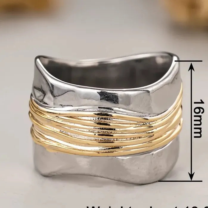 Two-Tone Irregular Geometric Brass Ring for Women Engagement Party Jewelry