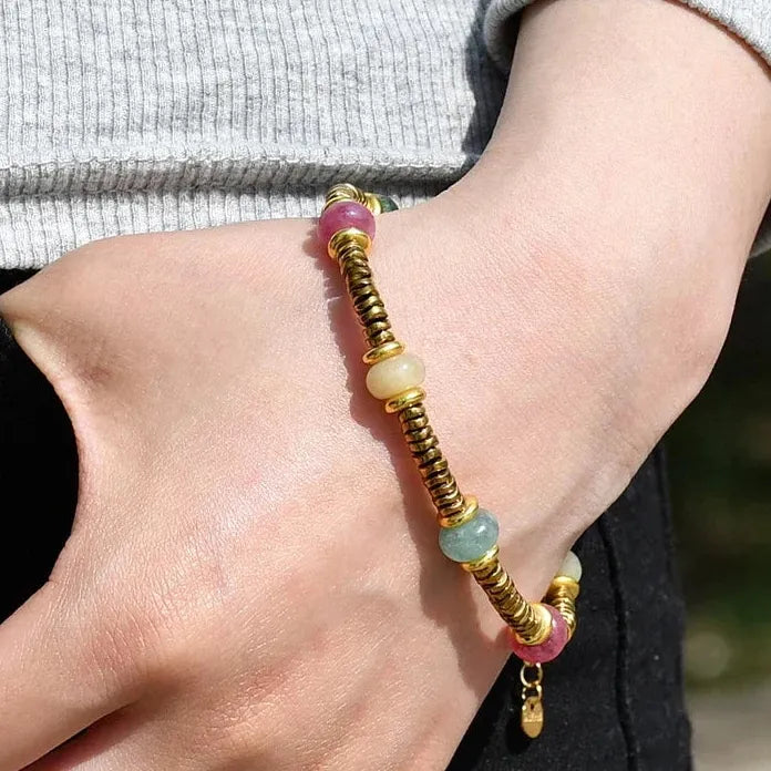 Boho Handmade Bead Stained Glass 18K Gold Plated Stainless Steel Choker Necklace Women