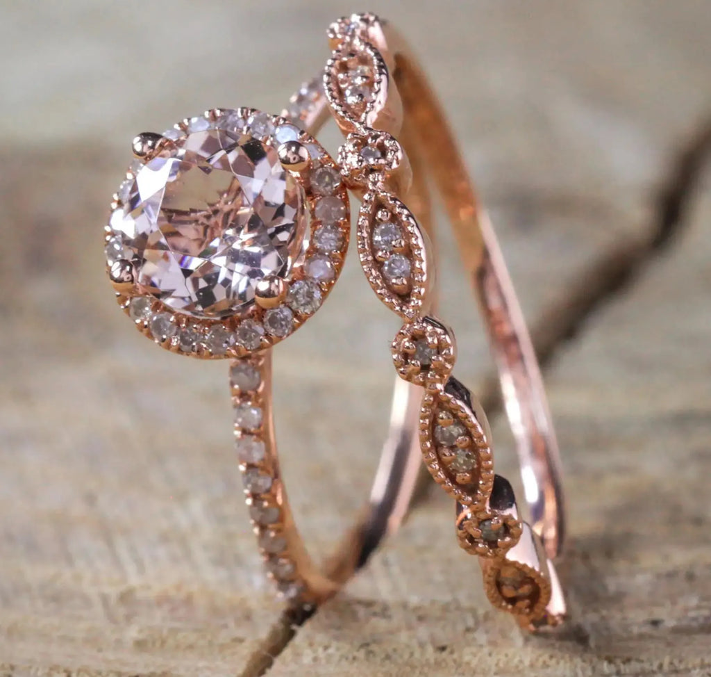 AAA Zircon Stone Micro Paved Rose Gold Bridal Engagement Ring Sets for Women