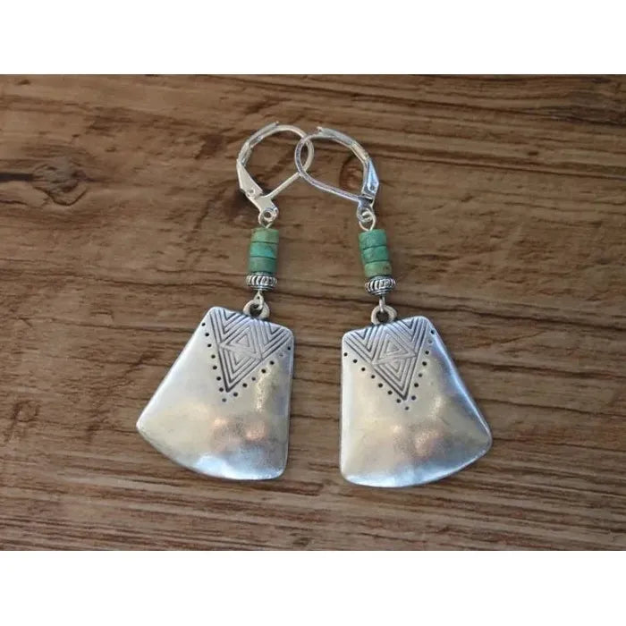 Vintage Bohemian Geometric Drop Earrings Women’s Blue Gemstone Zinc Alloy Jewelry