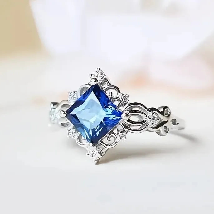 Princess Colorful Cubic Zirconia Brass Wedding Engagement Ring for Women