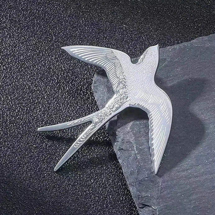 Stainless Steel Swallow Brooch Pin Unisex Punk Geometric Animal Gift