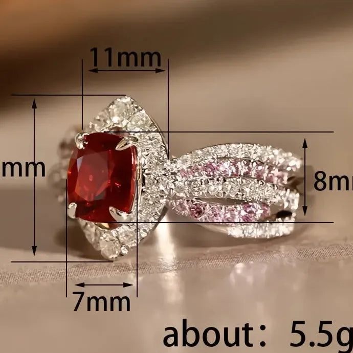 Red Cubic Zirconia Engagement Wedding Party Ring Brass Delicate Jewelry