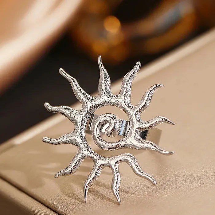 Adjustable Stainless Steel Flower Rings Set for Women Gold Tone Jewelry