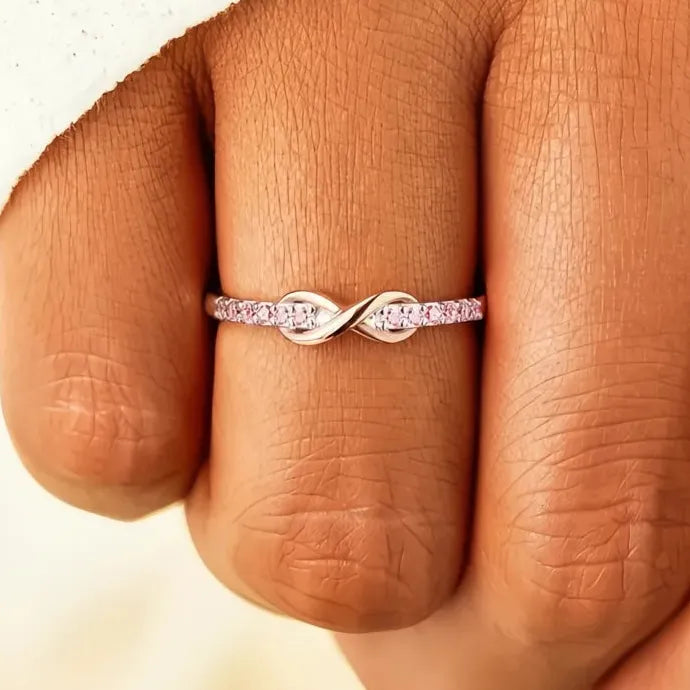 Elegant Infinity Figure Eight Women’s Pink Cubic Zirconia Brass Ring