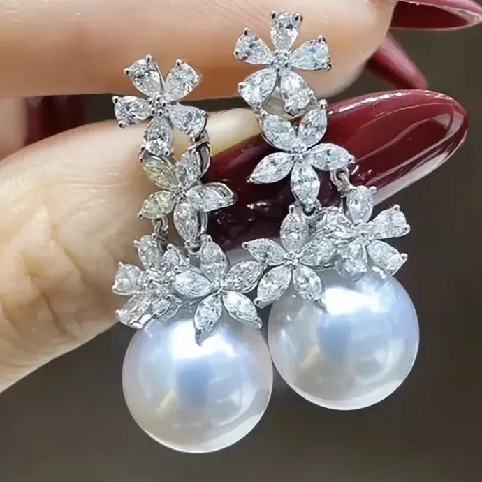 Cubic Zirconia Pearl Drop Earrings for Women Wedding Jewelry Copper Alloy