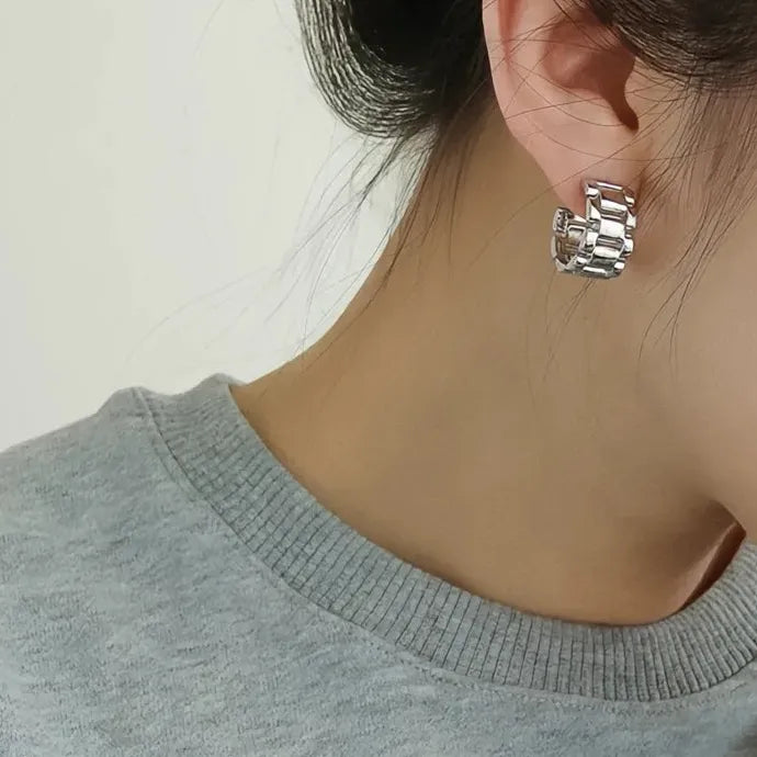 Geometric Metal Hoop Earrings for Women Brass Fashion Jewelry Daily Wear