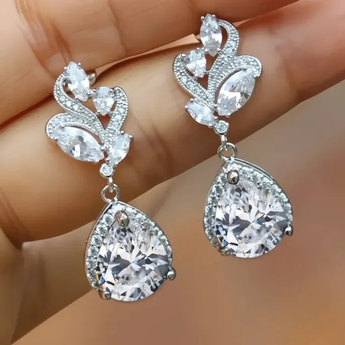 Aesthetic Green Pear Cubic Zirconia Drop Earrings Women Wedding Engagement Party Jewelry