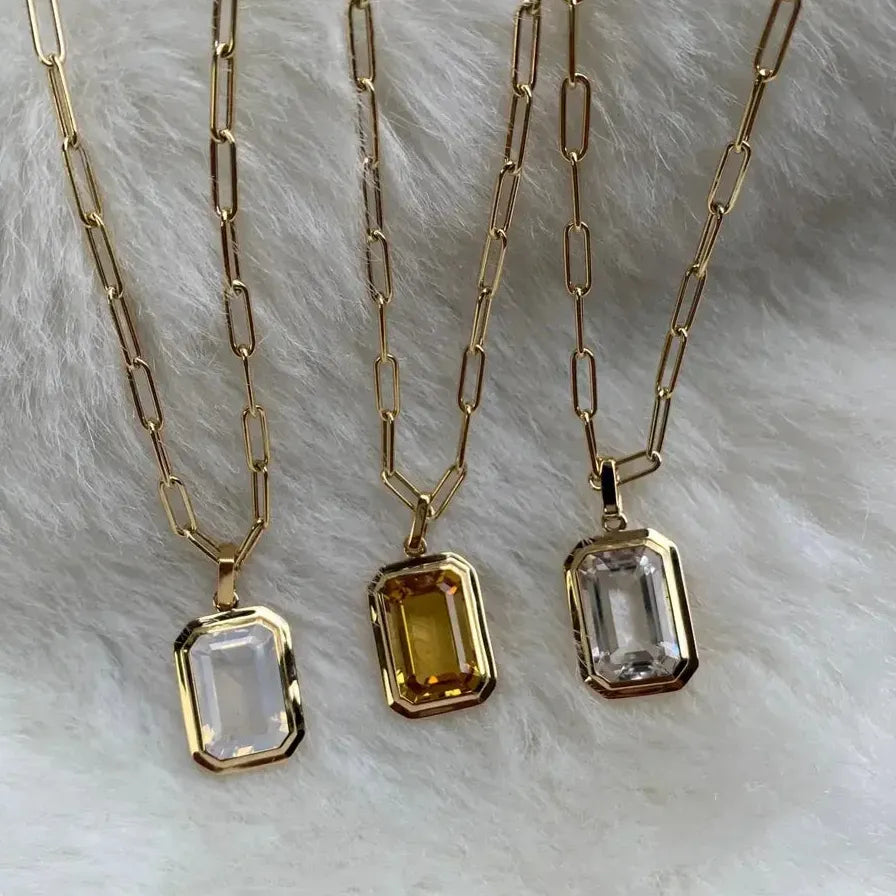 Retro Hip-Hop Multicolor Geometric Square Crystal Pendant Necklace Cuba Chain Women