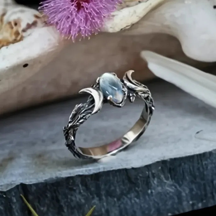 Imitation Moonstone Moon Ring for Women Vintage Bohemian Party Jewelry Finger Accessory