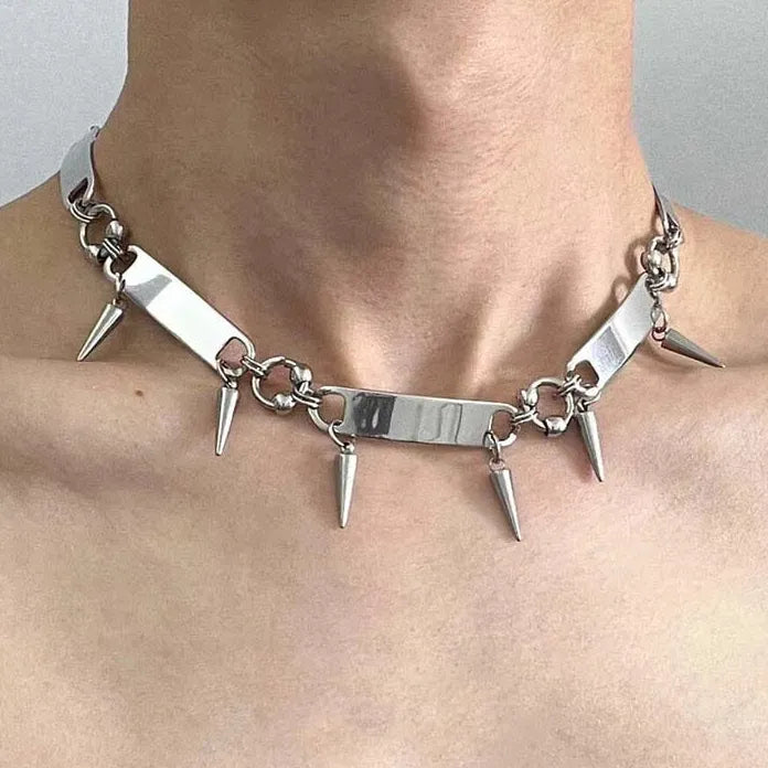 Punk Metal Thorn Rivet Choker Necklace Unisex Gothic Y2K Chain Jewelry