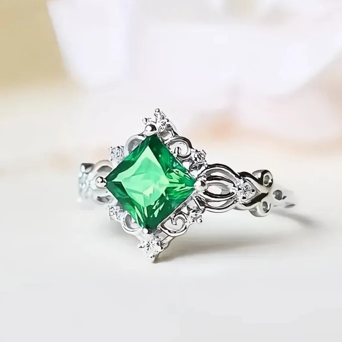Princess Colorful Cubic Zirconia Brass Wedding Engagement Ring for Women