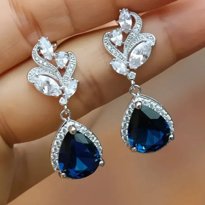 Aesthetic Green Pear Cubic Zirconia Drop Earrings Women Wedding Engagement Party Jewelry