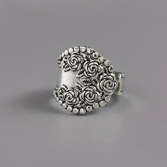 Punk Metal Carved Print Adjustable Silver Ring for Women Men Hip Hop Gift