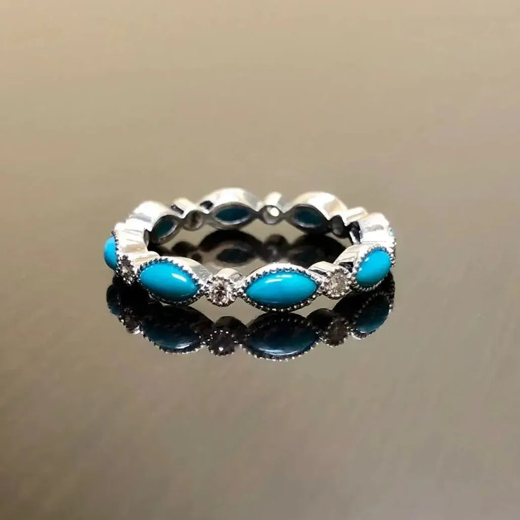 Vintage Geometric Zinc Alloy Ring with Imitation Sapphire for Women’s Party Jewelry