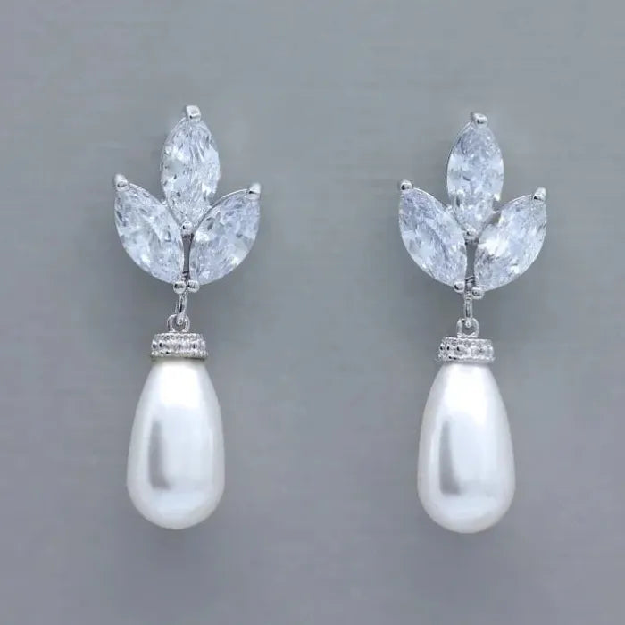 Elegant Imitation Pearl Drop Earrings with Cubic Zirconia for Women Wedding Party