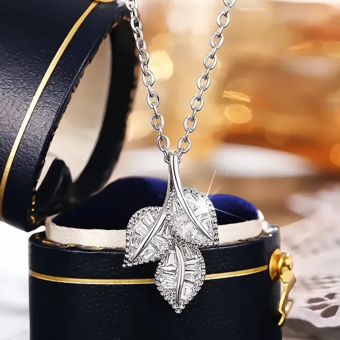 Leaves Pendant Necklace for Women Cubic Zirconia Bridal Wedding Jewelry Elegant