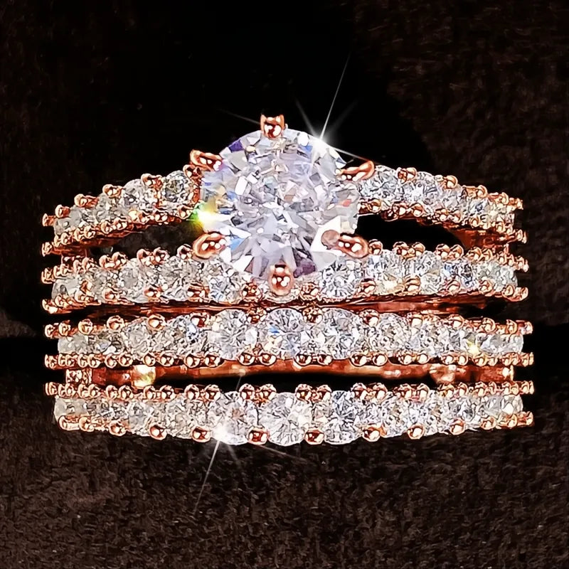 Trendy Hollow Set Rings 2Pcs Full Bling Iced Out CZ Stone Luxury Women Wedding Engagement Jewelry