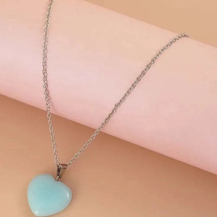 Blue Luminous Heart Pendant Necklace Glow in Dark Couple Jewelry Gift