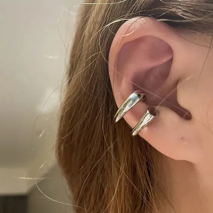 Unique Asymmetry Round Cartilage Metal Ear Clips Fake Piercing Gift Jewelry