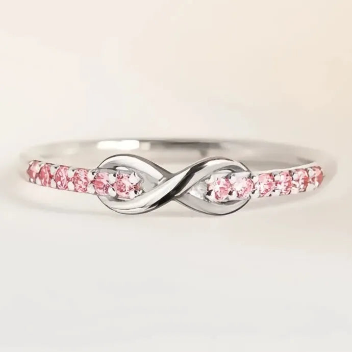 Elegant Infinity Figure Eight Women’s Pink Cubic Zirconia Brass Ring