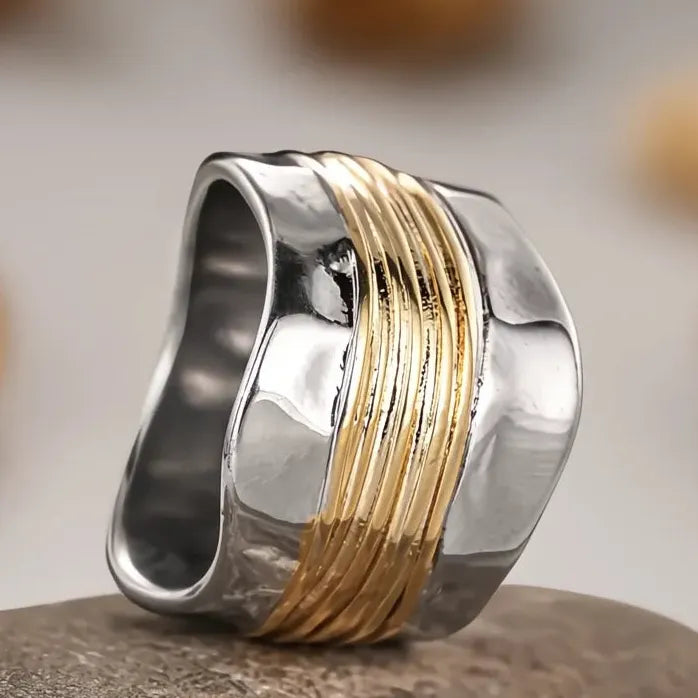 Two-Tone Irregular Geometric Brass Ring for Women Engagement Party Jewelry