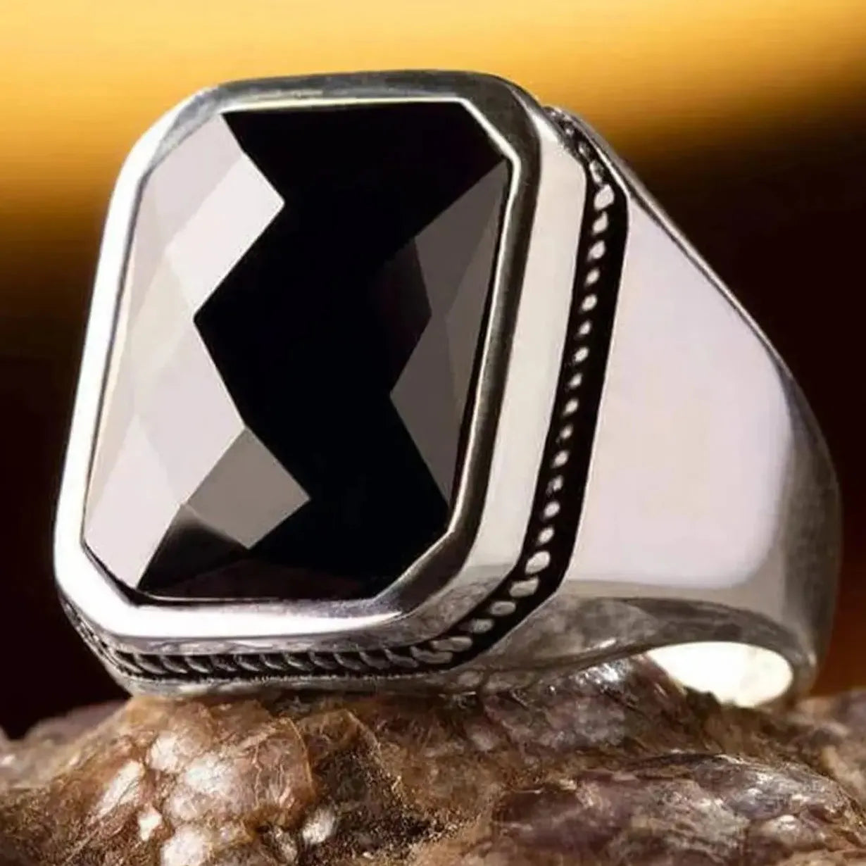 Men's Retro Alloy Plated Square Ring Steel Color Vintage Style Jewelry