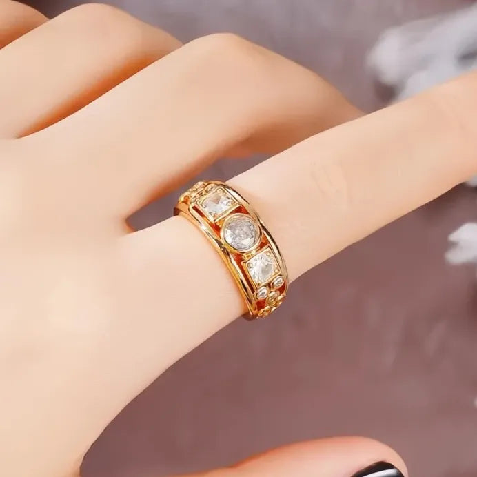 Geometric CZ Gold Color Wedding Bands for Women Fashion Rings