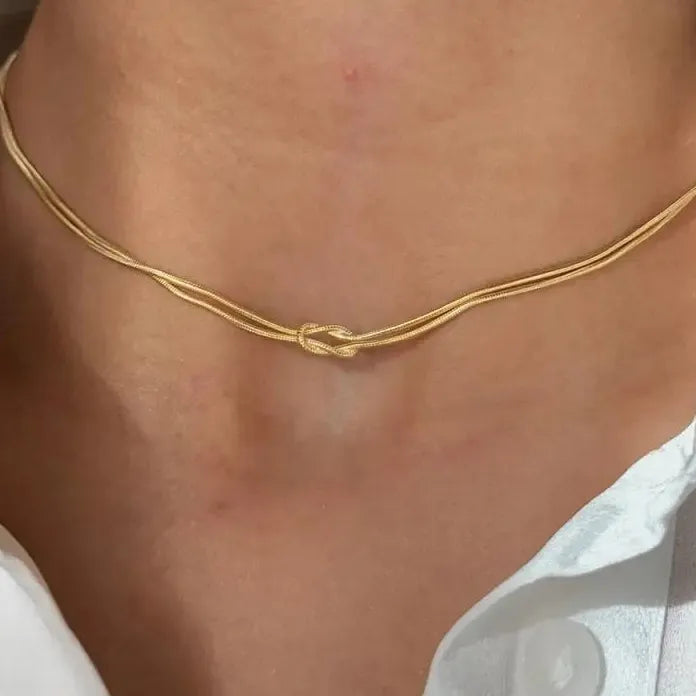 Stainless Steel Gold Knotted Snake Chain Necklace Double Layered Jewelry Gift