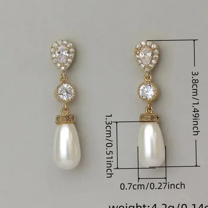 Elegant Imitation Pearl Drop Earrings with Cubic Zirconia for Women Wedding Party