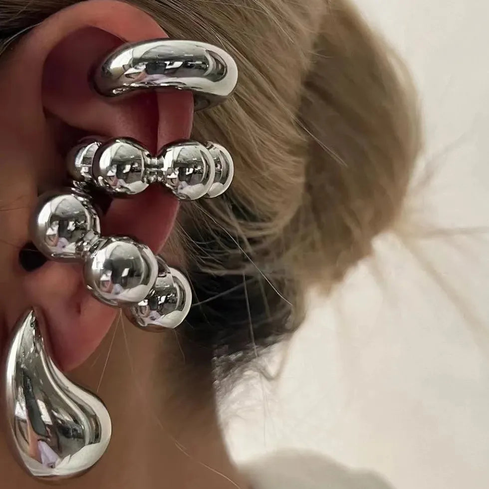 4Pc Vintage Geometric Zinc Alloy Clip-On C Shape Ear Cuff Earrings Women