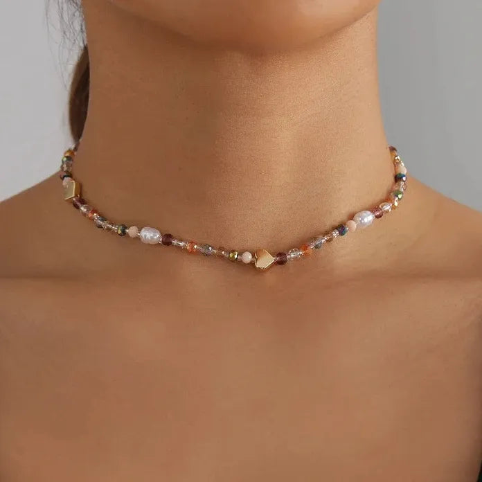 Adjustable Colourful Resin Heart Star Pearl Necklace for Women Gift