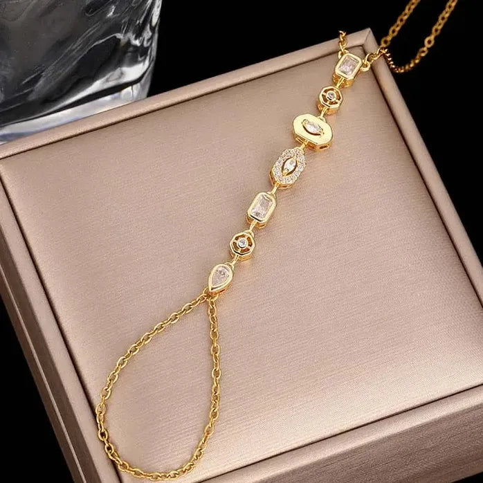 Stainless Steel Colorful Crystal Hand Chain Bracelet for Women Fashion Bangle Jewelry