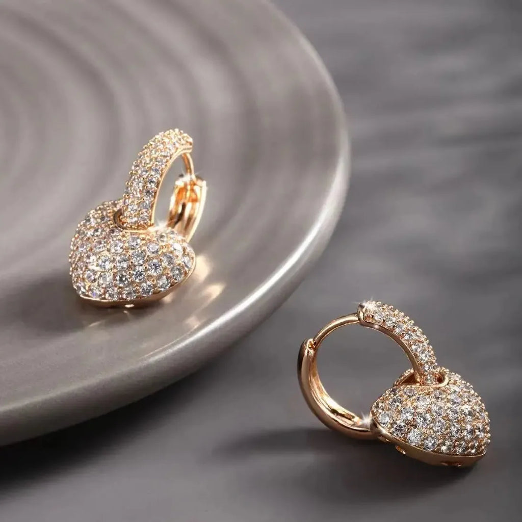 Gold Color Hollow Hoop Earrings for Women Paved CZ Stone Luxury Jewelry