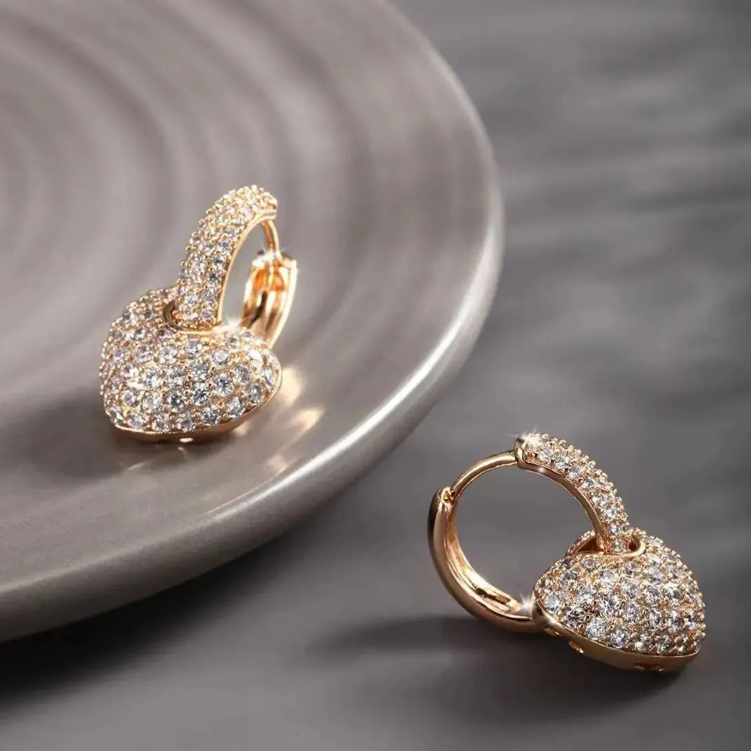 Gold Color Hollow Hoop Earrings for Women Paved CZ Stone Luxury Jewelry