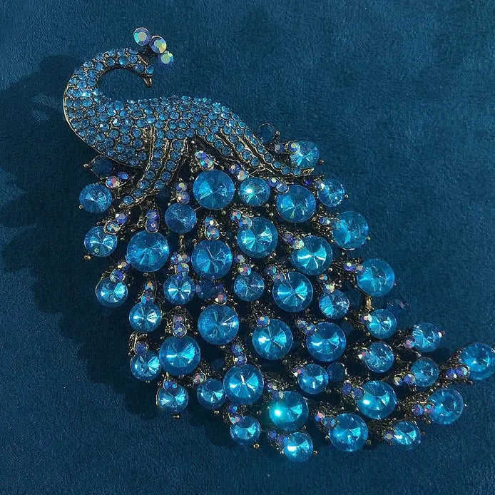 Retro Crystal Phoenix Peacock Brooch Pin for Women’s Coat Accessory