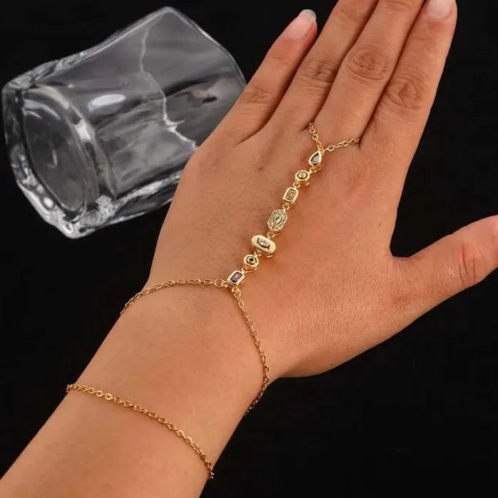 Stainless Steel Colorful Crystal Hand Chain Bracelet for Women Fashion Bangle Jewelry