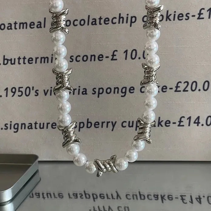 Thorns Chain Imitation Pearl Necklace Men Hip-Hop Punk Jewelry 2026 Trend