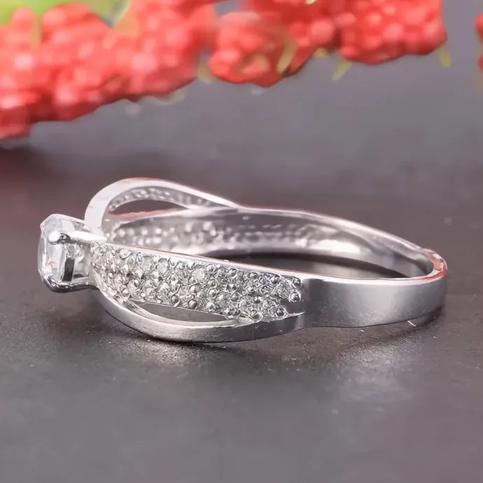 Luxury Cubic Zirconia Cross Wedding Band Ring for Women Brass Jewelry