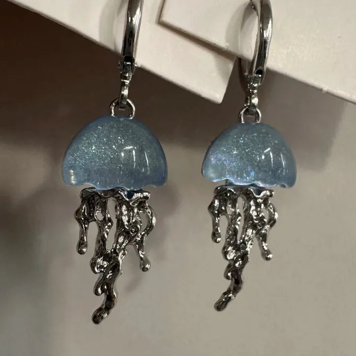 Blue Jellyfish Dangle Earrings Zinc Alloy Ocean Charm Vintage EMO 2000s