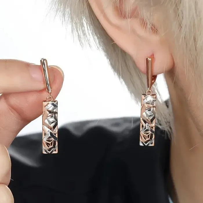 Minimalist Long Hollow Drop Earrings Rose Gold Silver Copper Wedding Gift