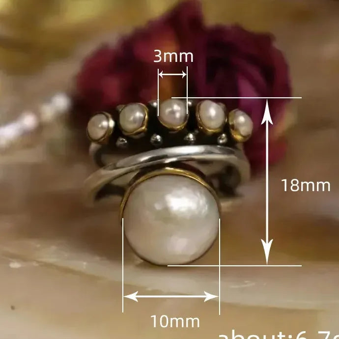 Vintage Style Zinc Alloy Boho Finger Ring with Faux Pearls for Women Party Jewelry