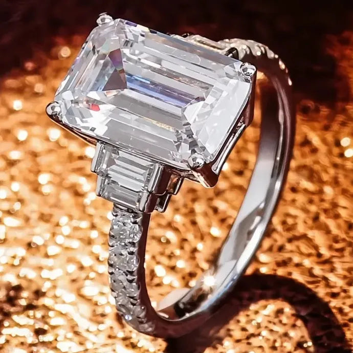 Women’s Silver Brass Zirconia Wedding Eternity Proposal Cocktail Ring