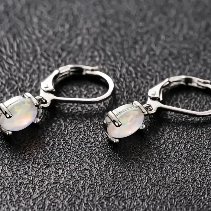 Elegant Minimalist Oval Opal Drop Earrings for Women, Geometric Design