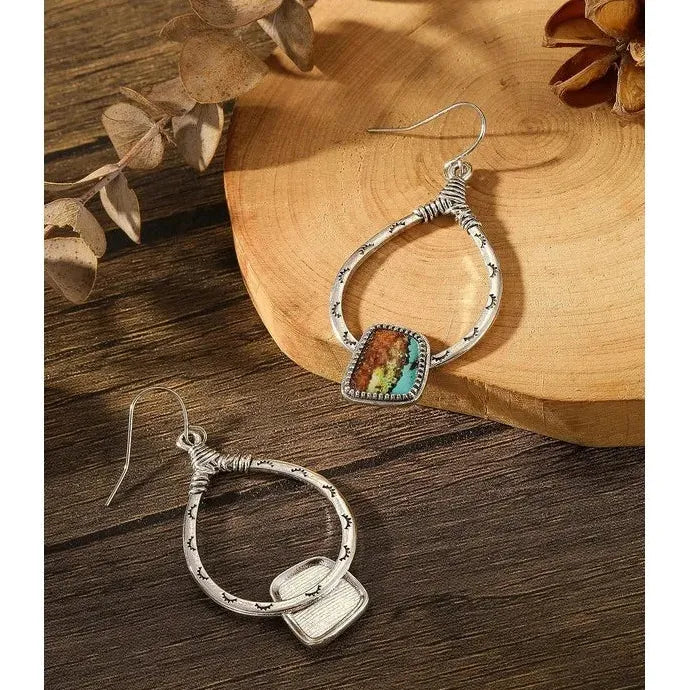 Vintage Bohemian Silver Elliptical Drop Earrings for Women Zinc Alloy Jewelry Gift