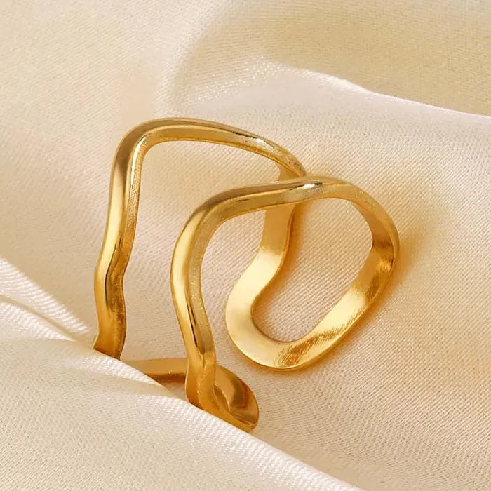 Stainless Steel Gold Irregular Geometric Wide Ring for Women Gift Jewelry Trendy