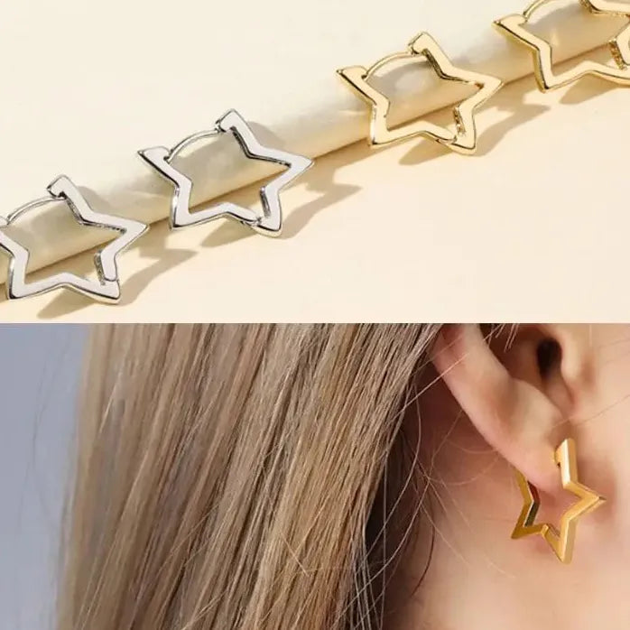 Vintage Gold Star Hollow Hoop Earrings for Women Christmas Jewelry Gift