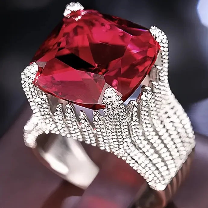 Geometric Red Cubic Zirconia Brass Wedding Ring for Women Gift Luxury