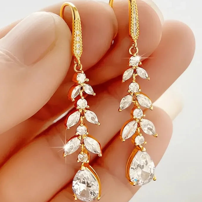 Aesthetic Bridal Dangle Earrings for Women Wedding Luxury Cubic Zirconia Copper Alloy Jewelry 2021